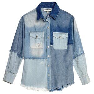 STEVE MADDEN DISTRESSED DENIM SHACKET BOHO COWGIRL SMALL